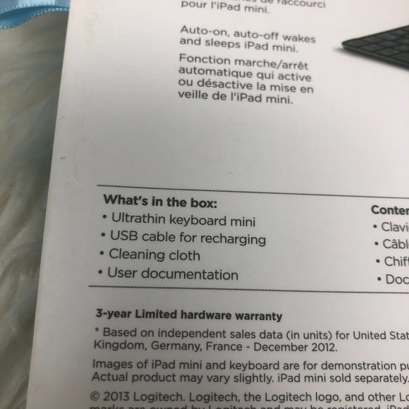 Logitech Ultrathin Keyboard Cover Case (Folio) for iPad mini 1/2/3 - Picture 3 of 4